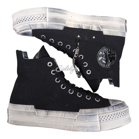 Converse Chuck 70 Plus Hi Punk Black Egret Distressed Platform Sneaker Women 9.5 - Picture 9 of 10